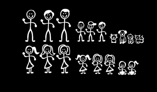 Stick Figure Family & Pet Dog Cat Mom Dad Sticker Car Window Bumper